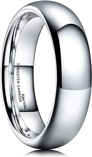 King Will Basic Men's 2mm 4mm 6mm 8mm High Polished Comfort Fit Domed Tungsten Carbide Ring Silver Black Wedding Band