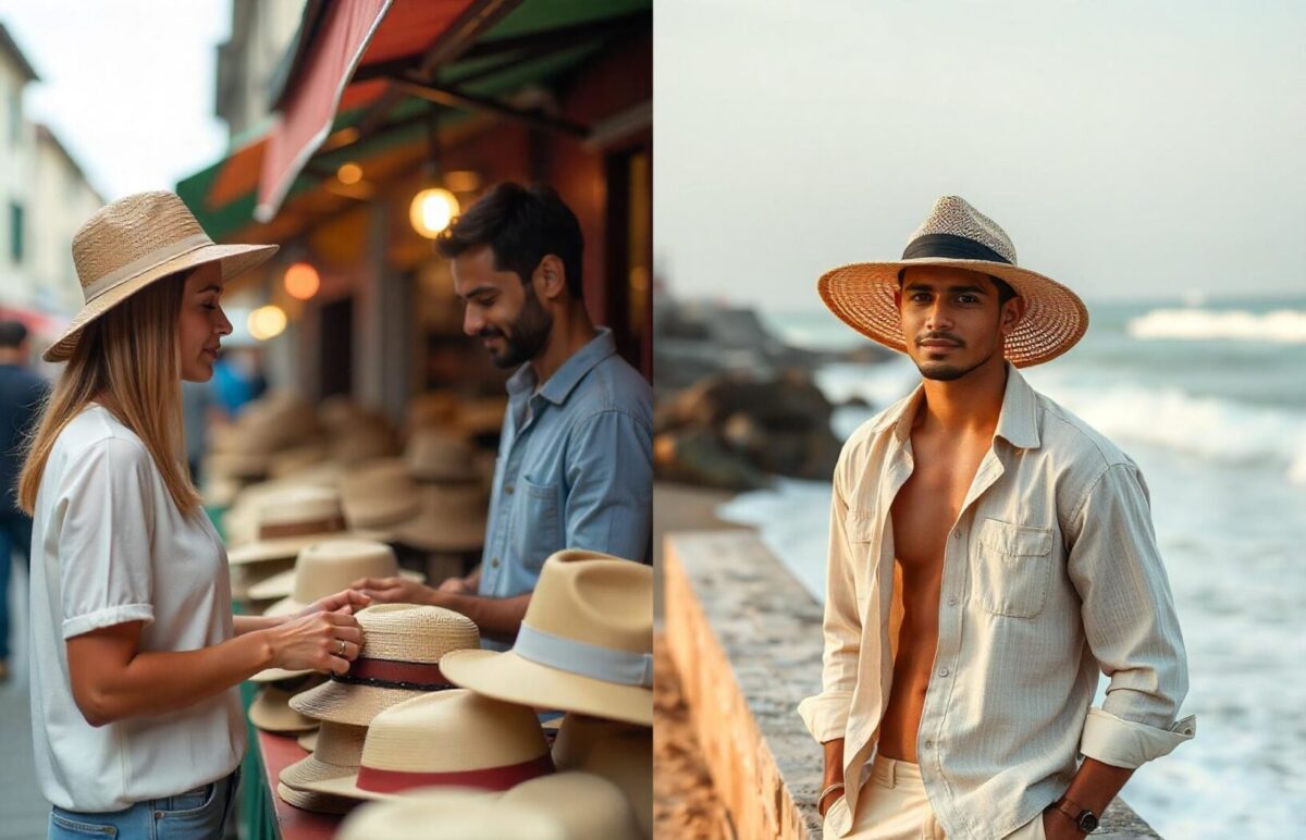 man and couple straw hat fashion